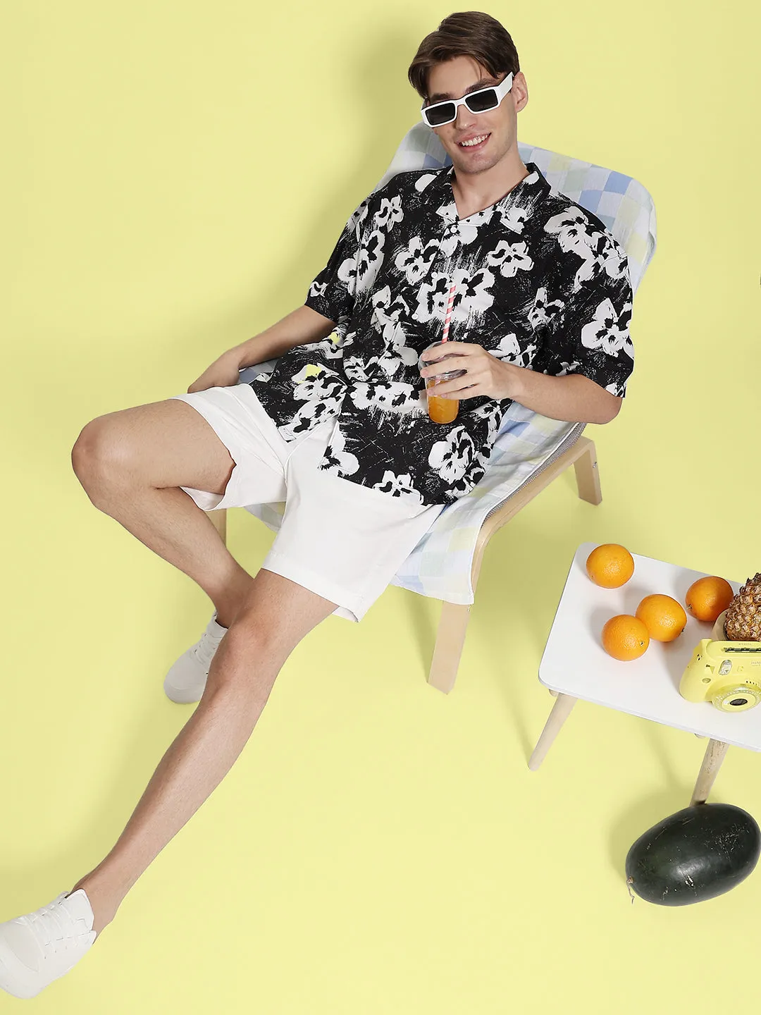 Men Black/White Oversized Digital Printed Shirt