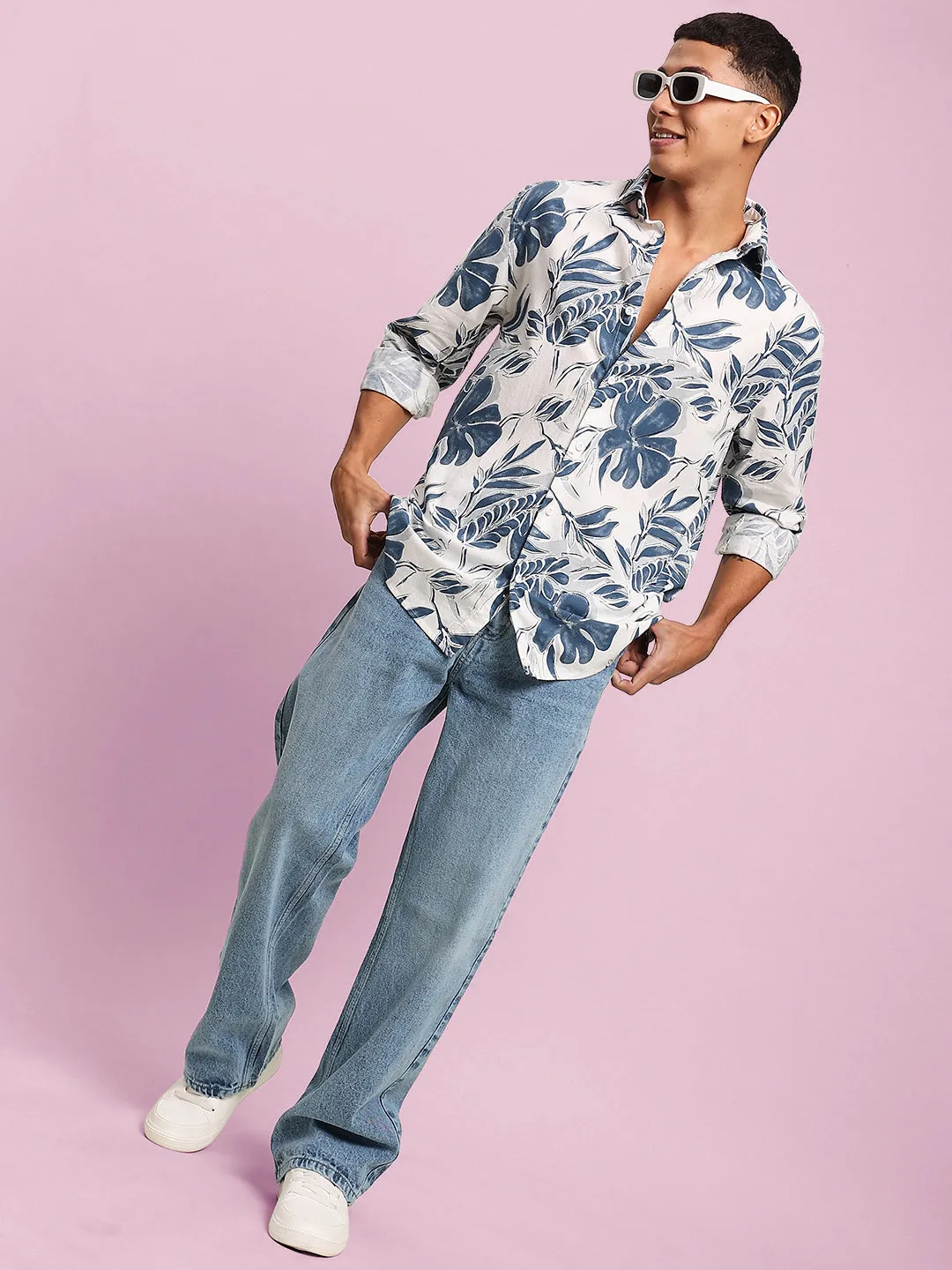 Men Blue Printed Full Sleeves Shirt