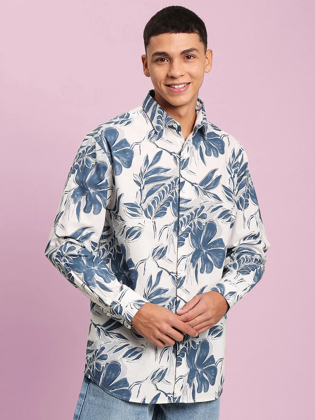 Men Blue Printed Full Sleeves Shirt