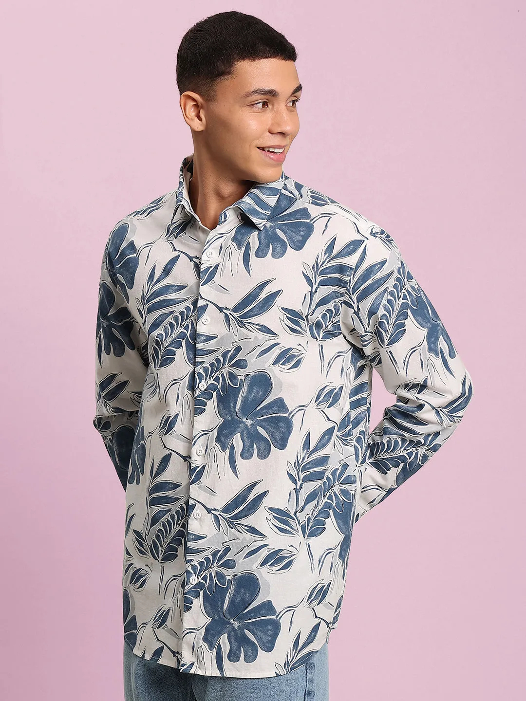 Men Blue Printed Full Sleeves Shirt
