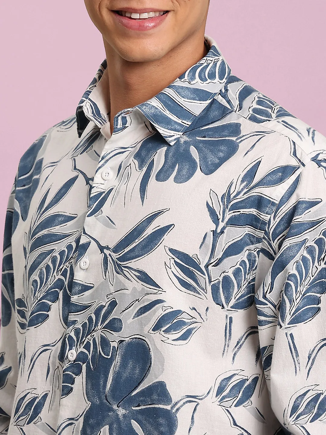 Men Blue Printed Full Sleeves Shirt