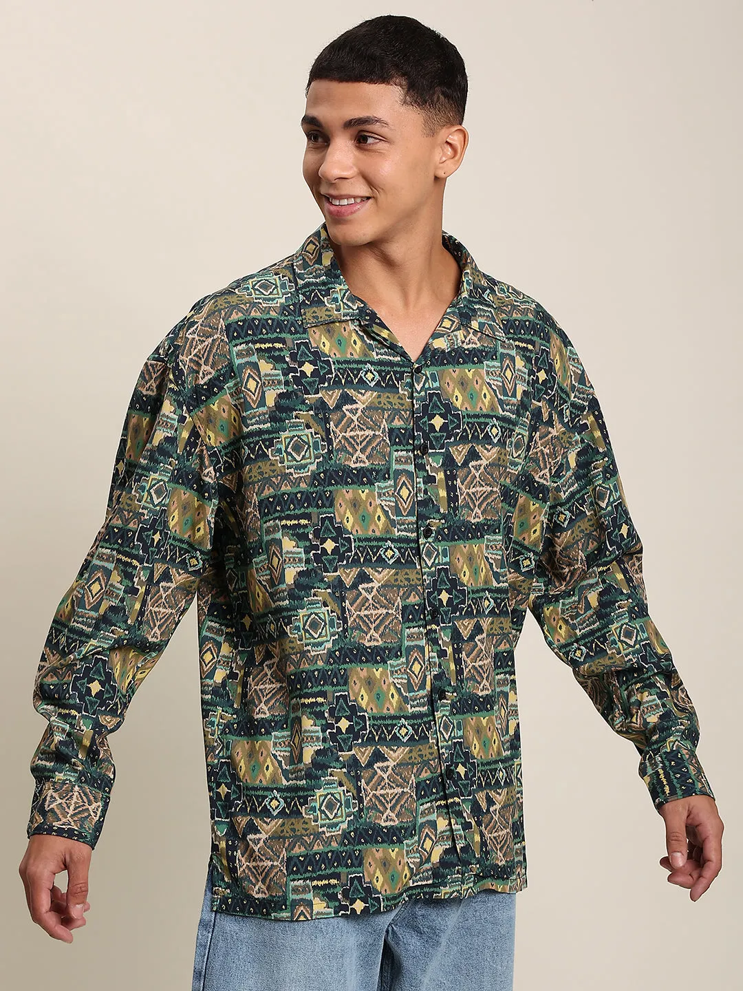 Men Green Oversized Casual Shirt