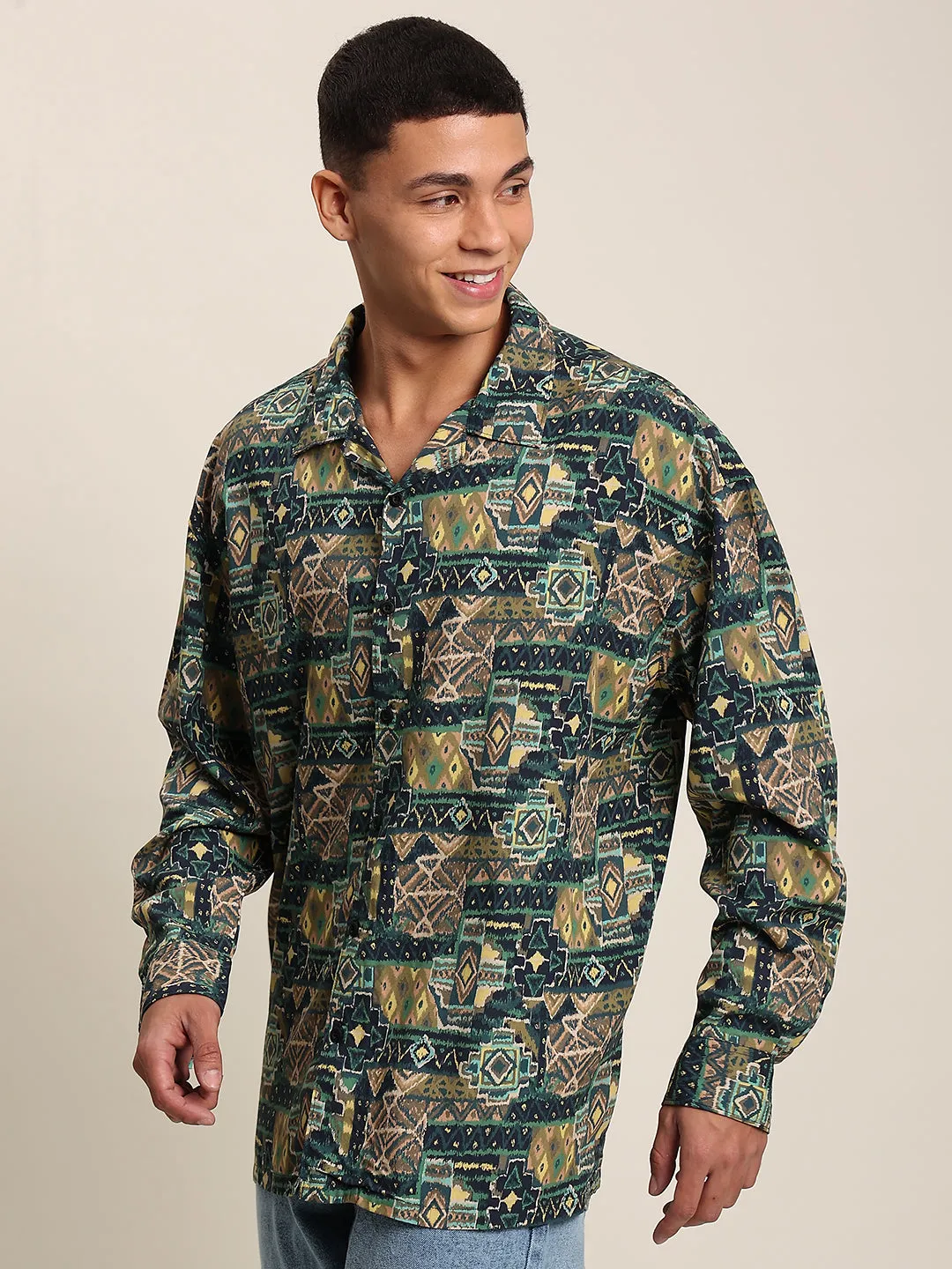 Men Green Oversized Casual Shirt