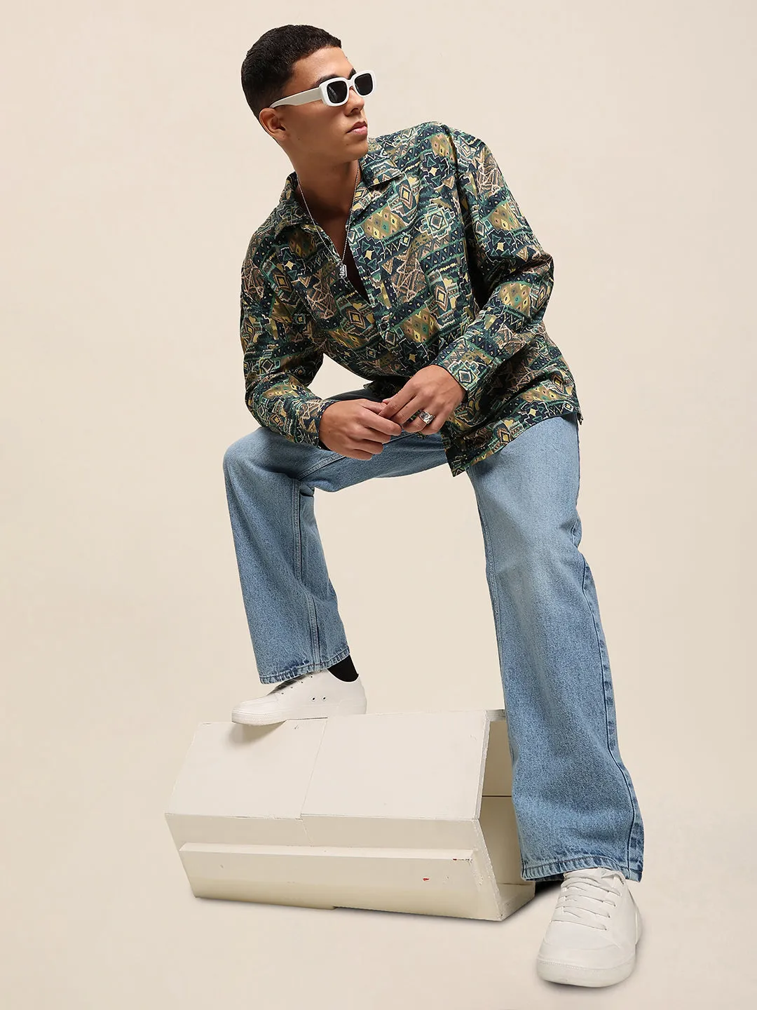 Men Green Oversized Casual Shirt