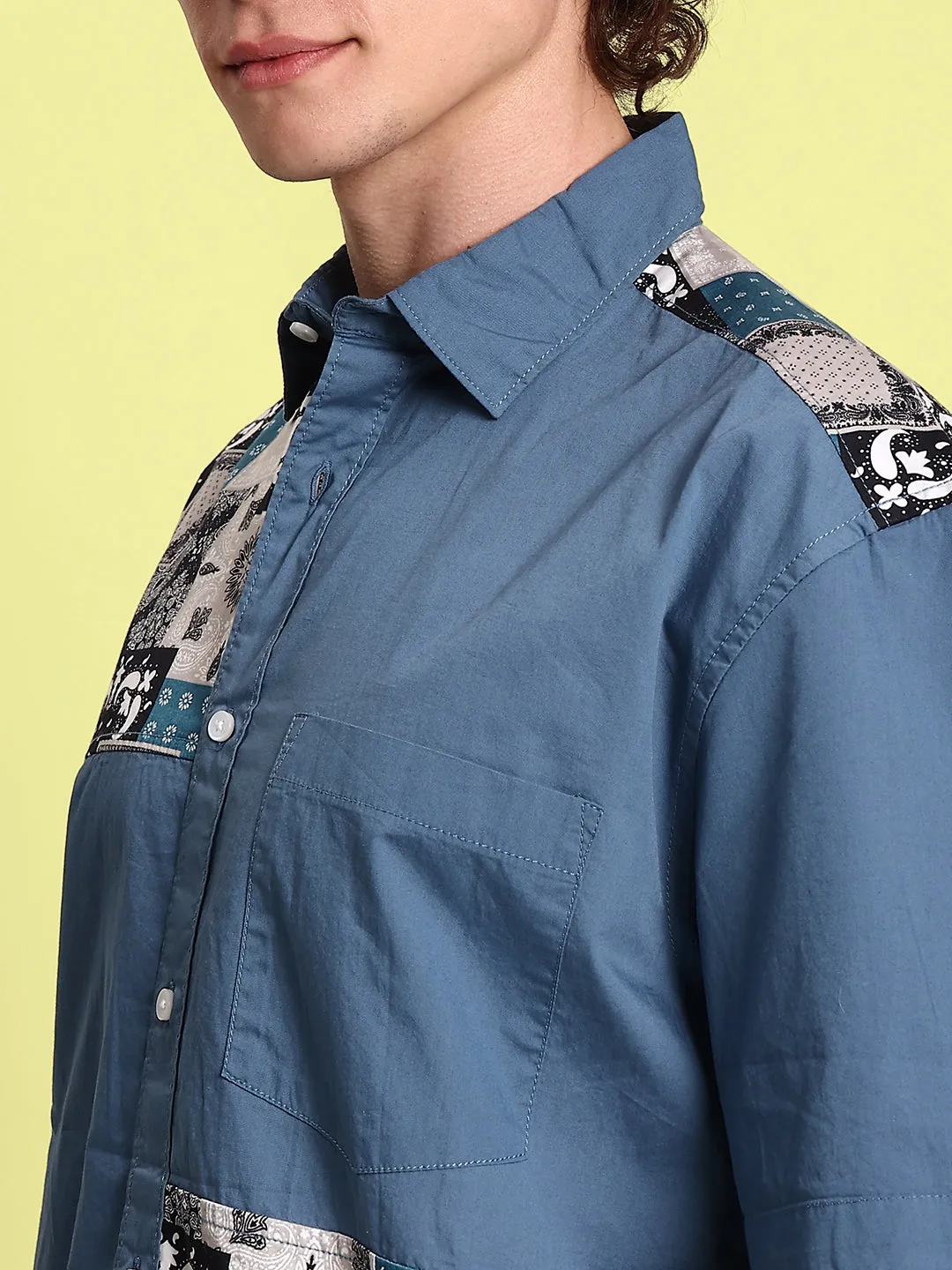 Men Stylish Blue and White Print Relax Fit Casual Shirt