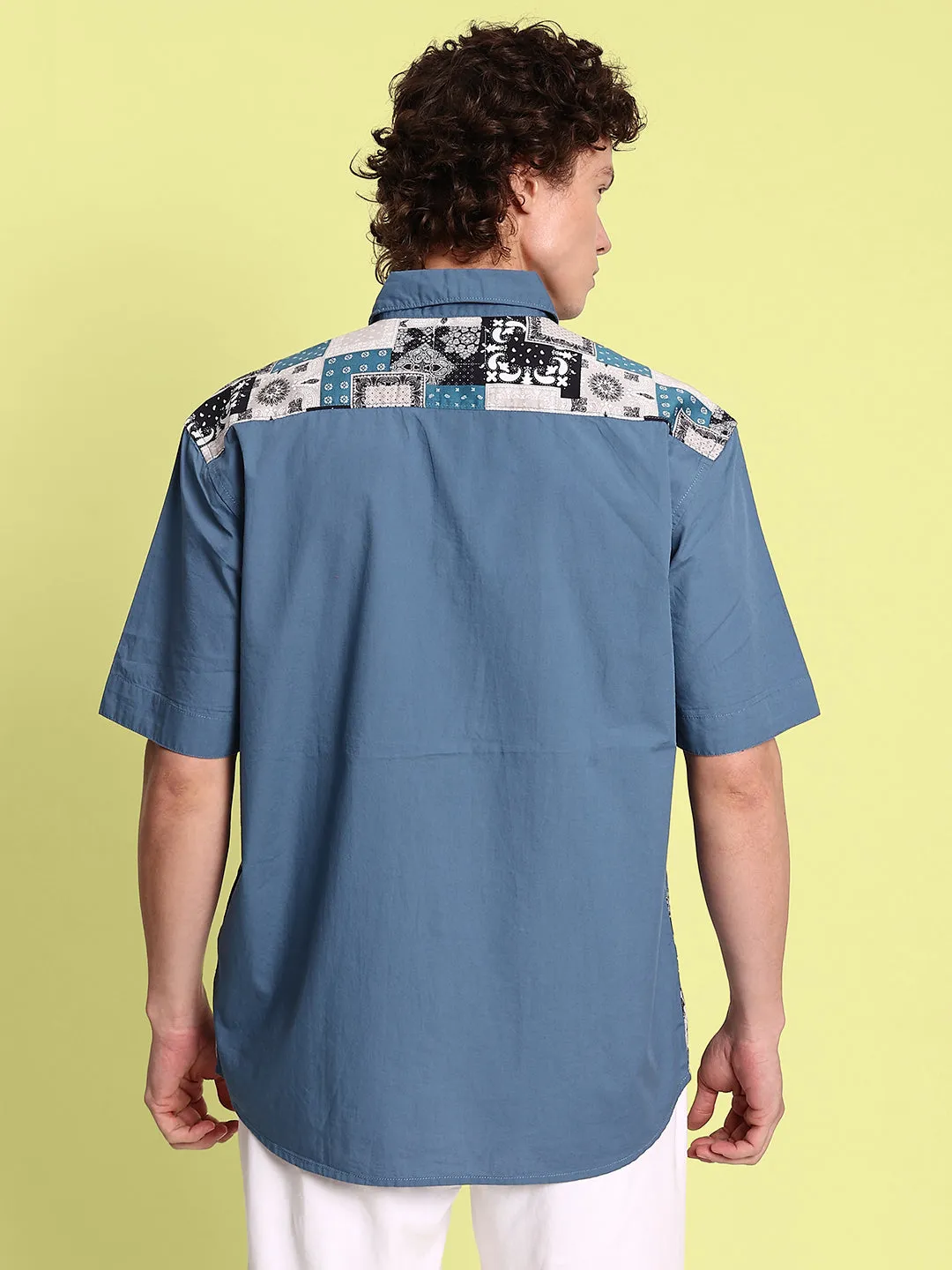 Men Stylish Blue and White Print Relax Fit Casual Shirt
