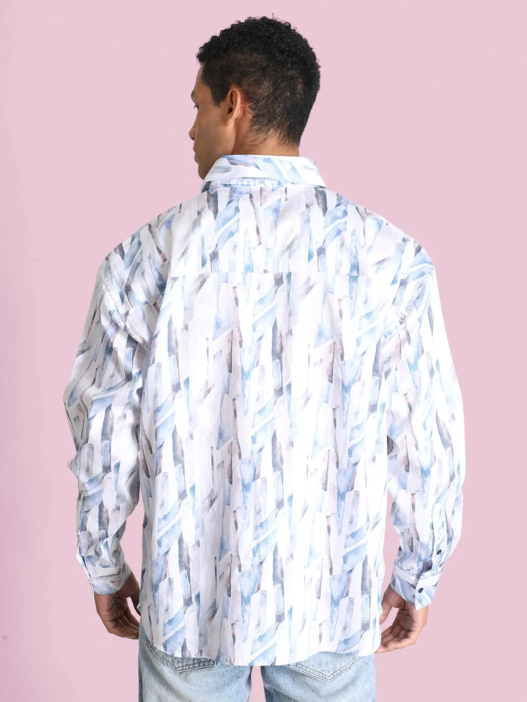 Men White/Blue Regular fit Printed Casual Shirt