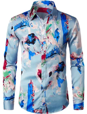 Men's Abstract Print Button Up Long Sleeve Shirt