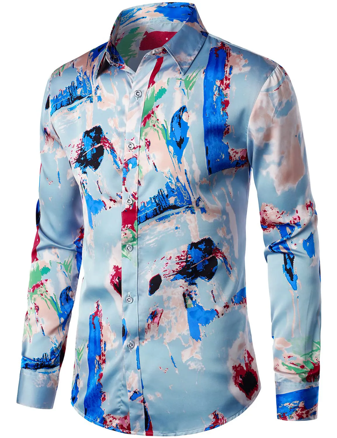 Men's Abstract Print Button Up Long Sleeve Shirt