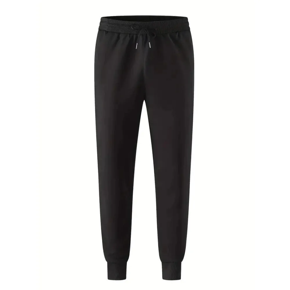 Men's Black Tapered Joggers - Slim-Fit Elastic Waist with Zips