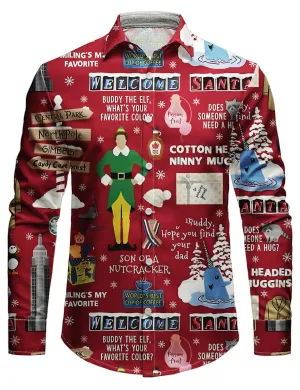 Men's Christmas Vacation Holiday Print Long Sleeve Button Shirt