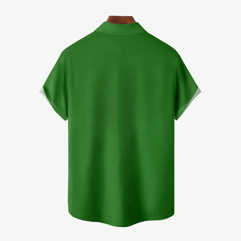 Men's Color Paneled Chest Pocket Bowling Shirt