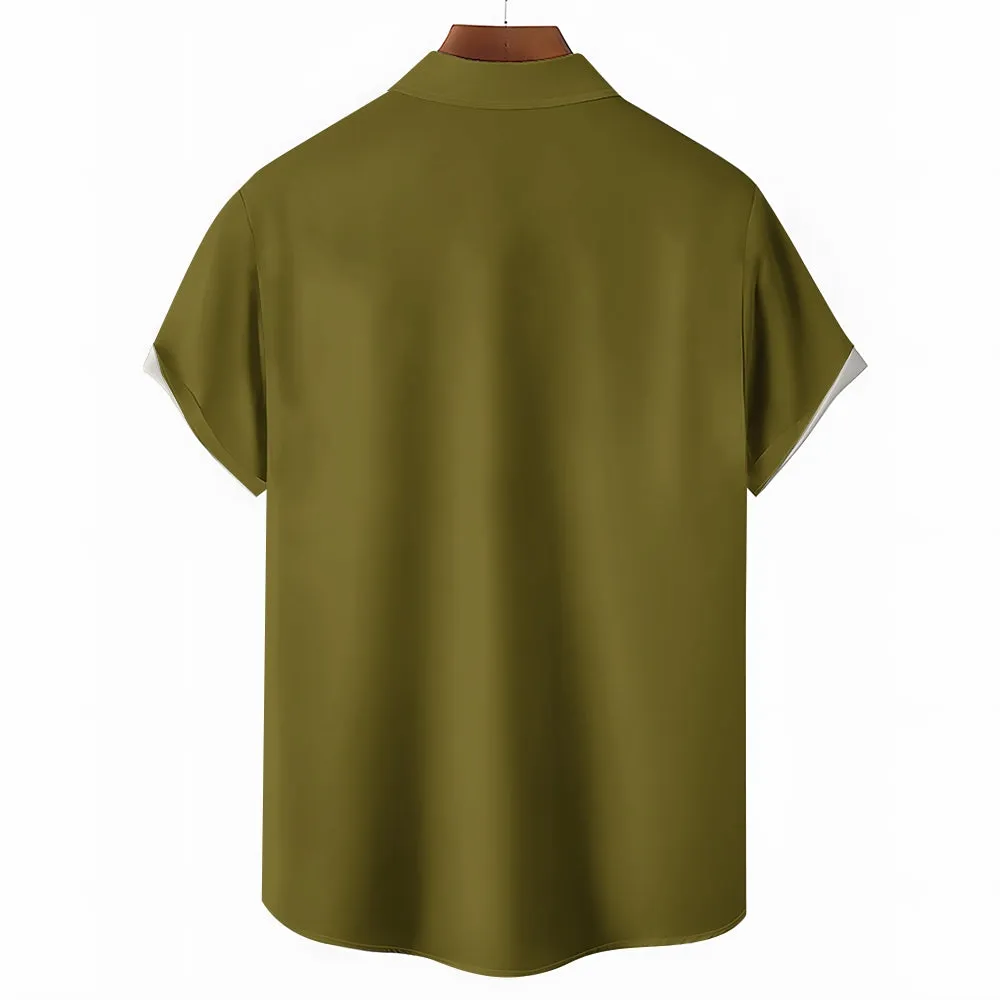 Men's Color Paneled Chest Pocket Bowling Shirt