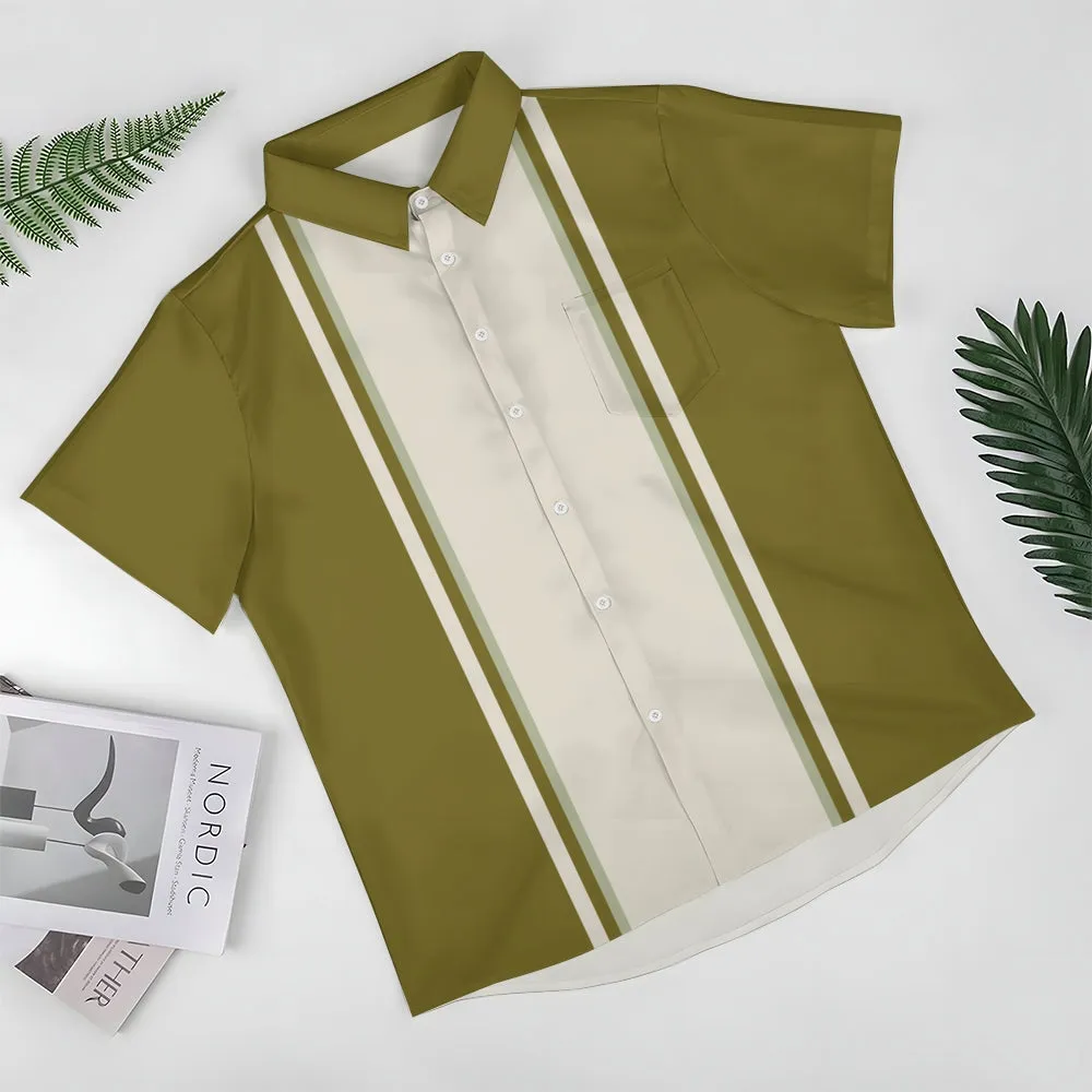 Men's Color Paneled Chest Pocket Bowling Shirt