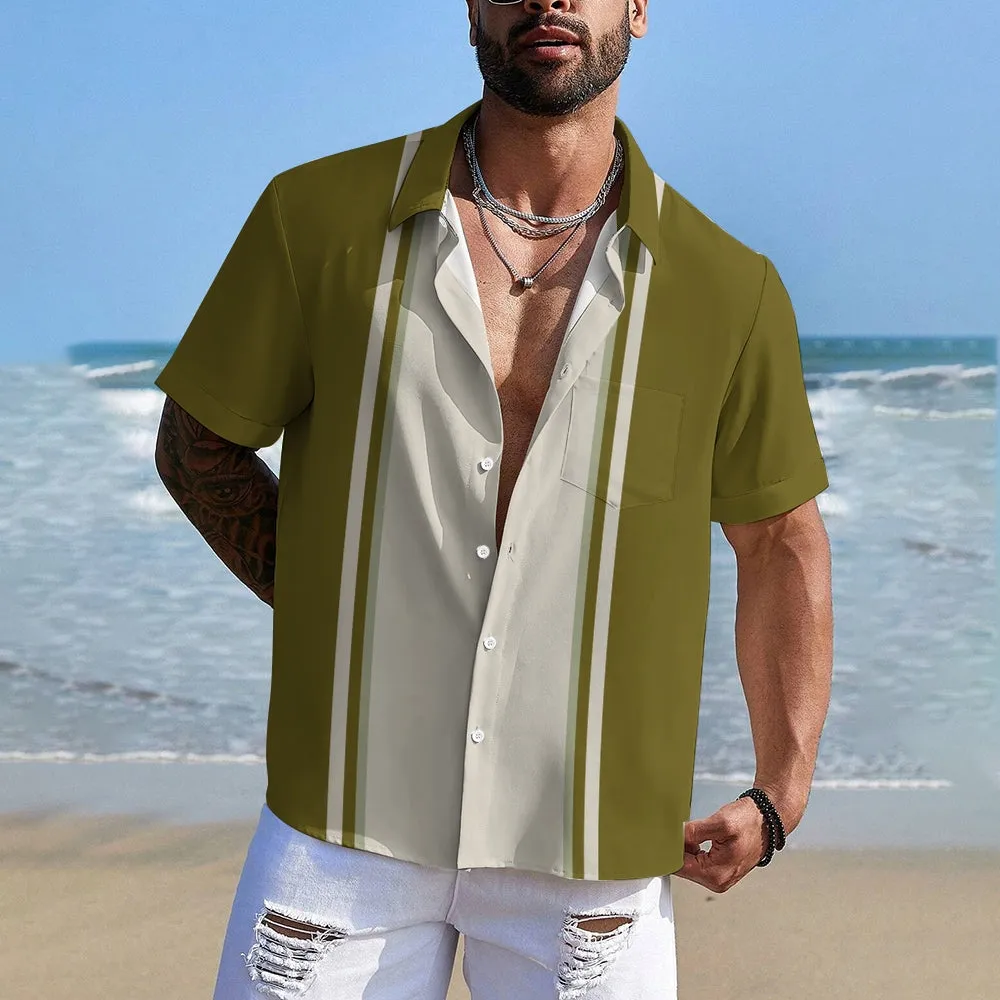 Men's Color Paneled Chest Pocket Bowling Shirt
