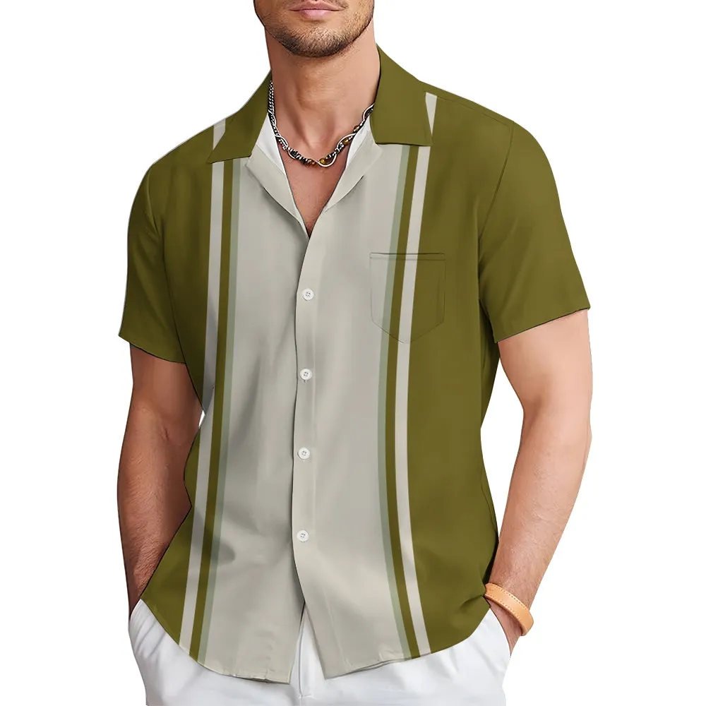 Men's Color Paneled Chest Pocket Bowling Shirt