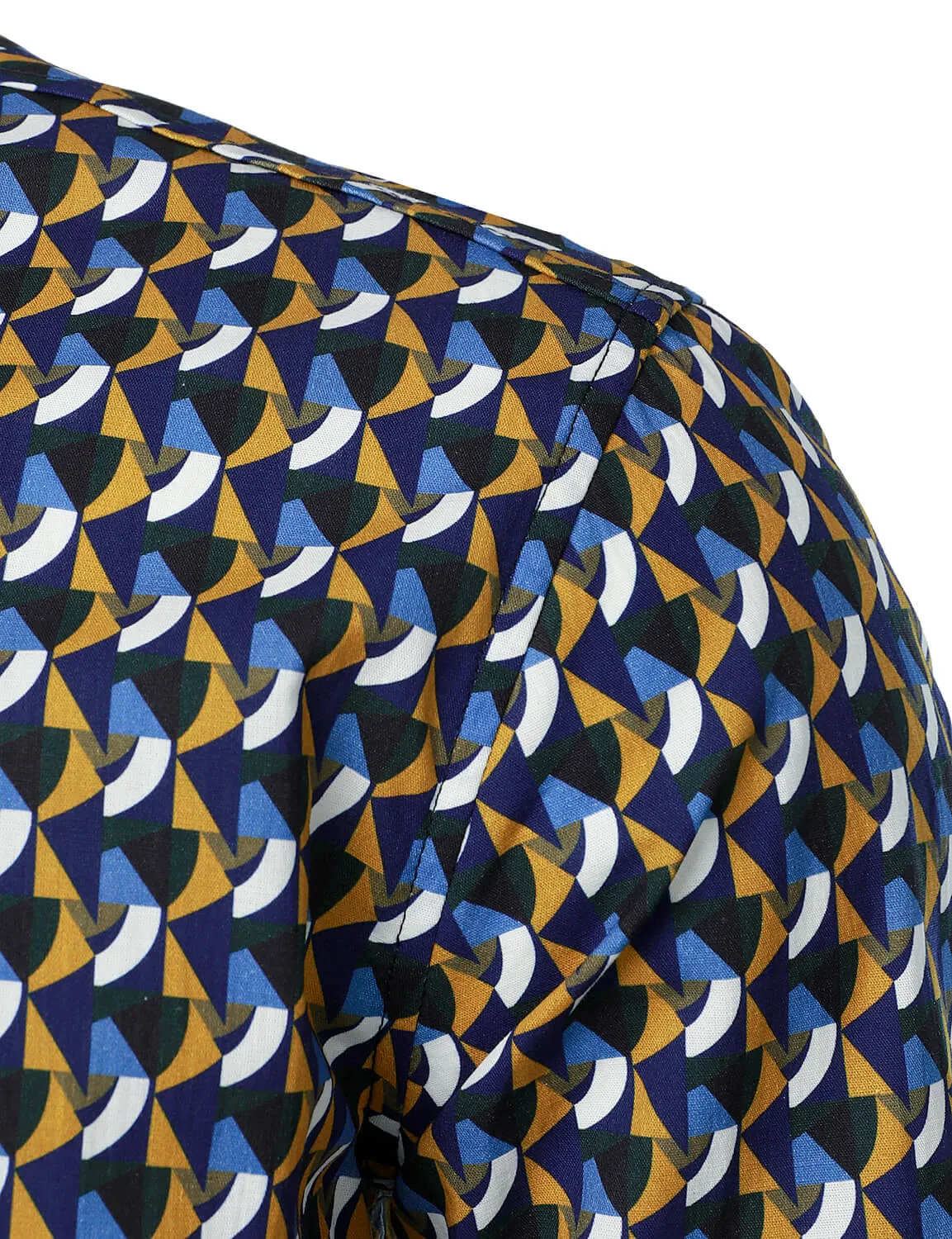 Men's Geometric Print Casual Cotton Button Long Sleeve Shirt