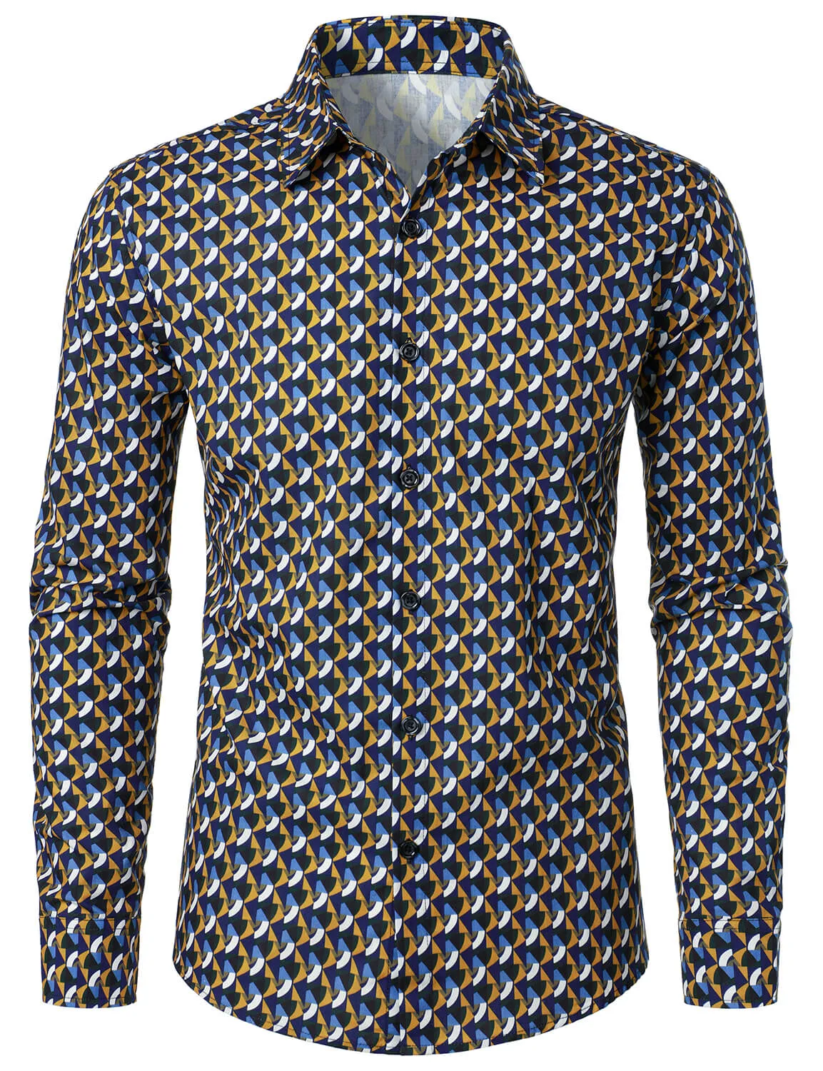 Men's Geometric Print Casual Cotton Button Long Sleeve Shirt