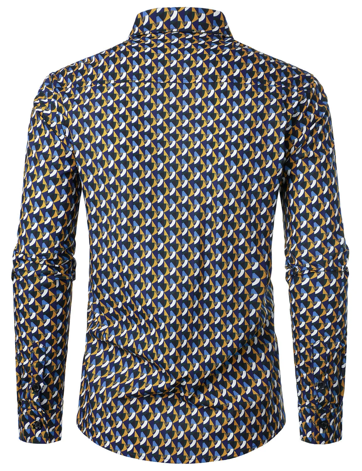 Men's Geometric Print Casual Cotton Button Long Sleeve Shirt