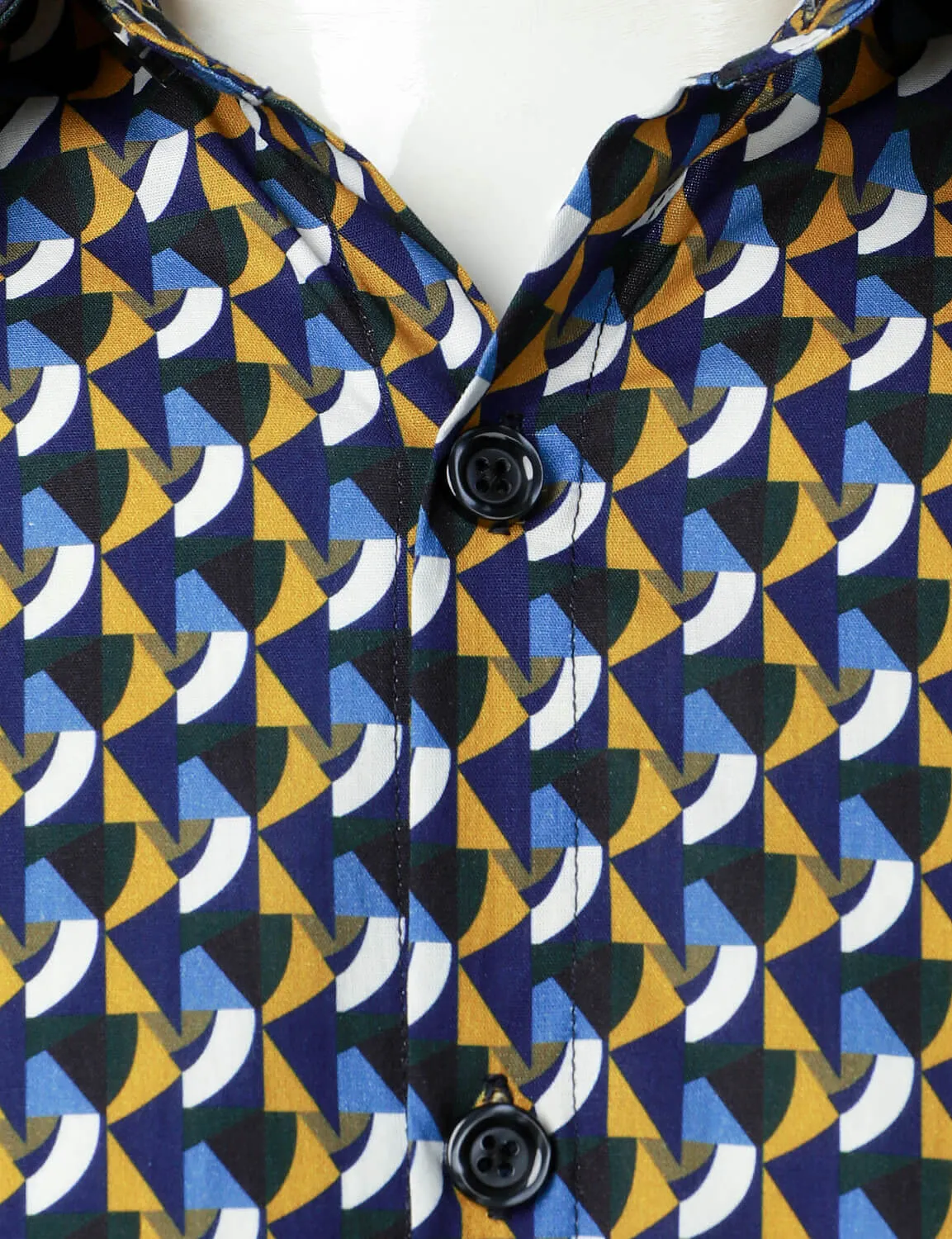 Men's Geometric Print Casual Cotton Button Long Sleeve Shirt