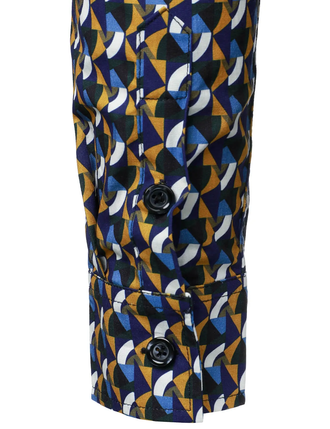 Men's Geometric Print Casual Cotton Button Long Sleeve Shirt