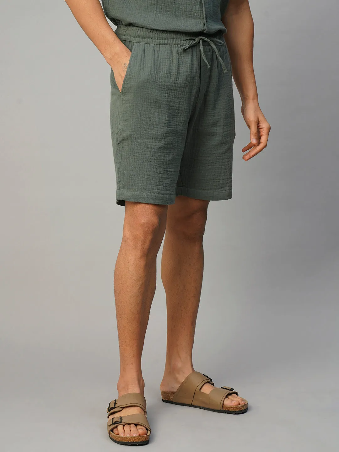 Men's Grey Cotton Regular Fit Shorts
