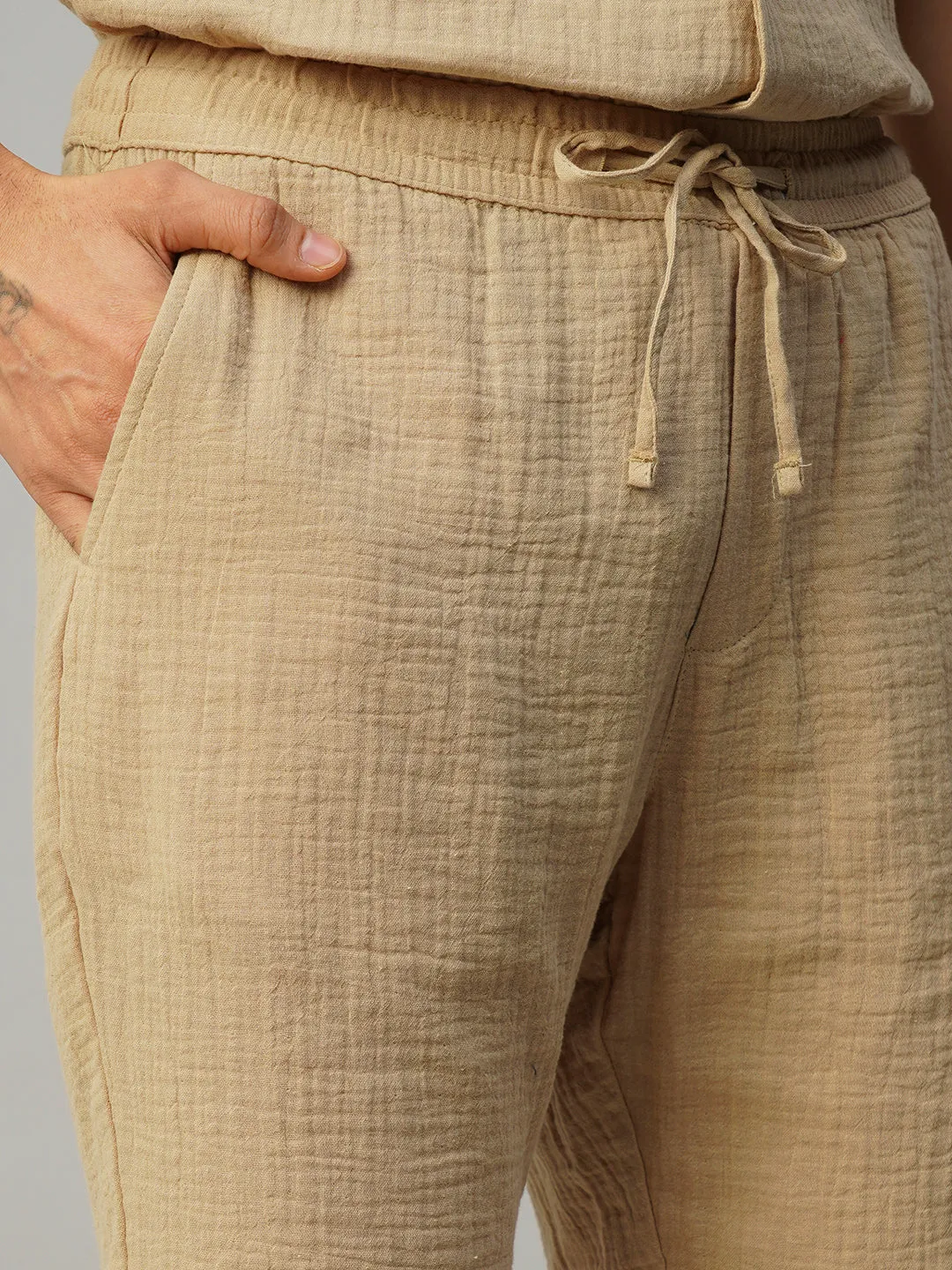Men's Khaki Cotton Regular Fit Shorts