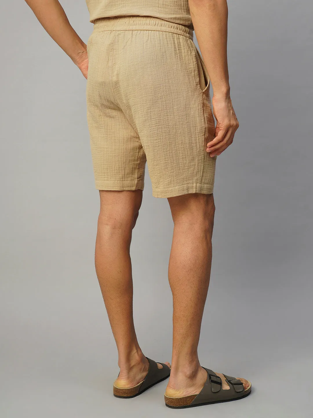 Men's Khaki Cotton Regular Fit Shorts