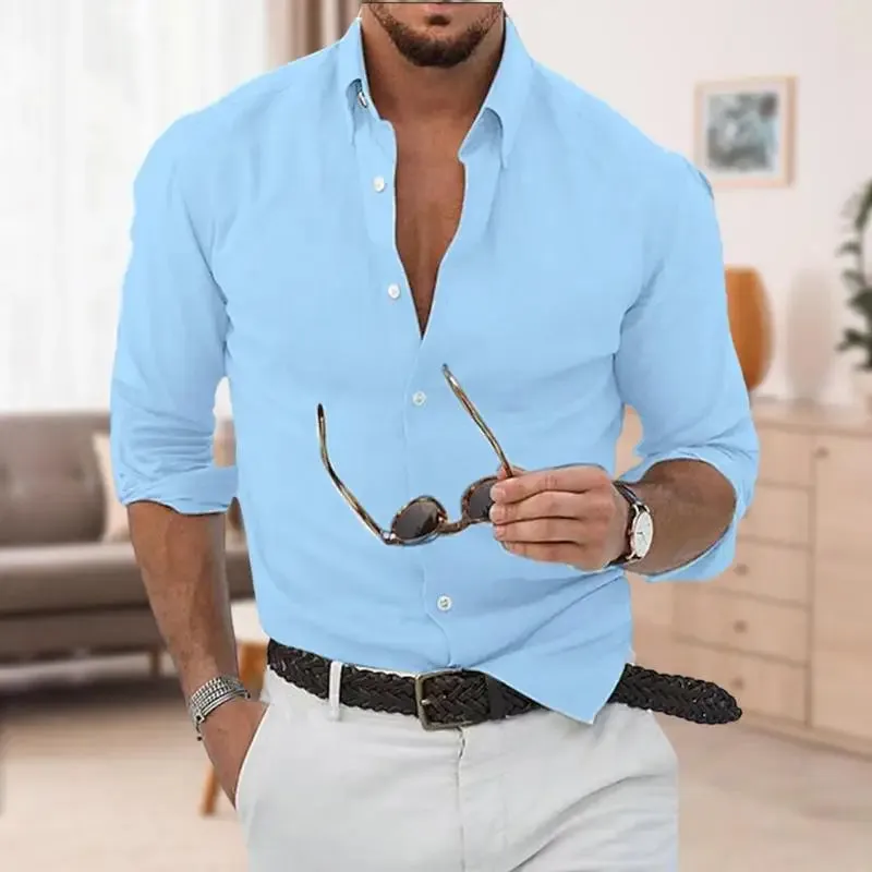 Men's Long Sleeve Linen Shirt Casual Summer Dress Shirts For Men Breathable Cotton Linen Fabric Beach Shirt Style Button Down