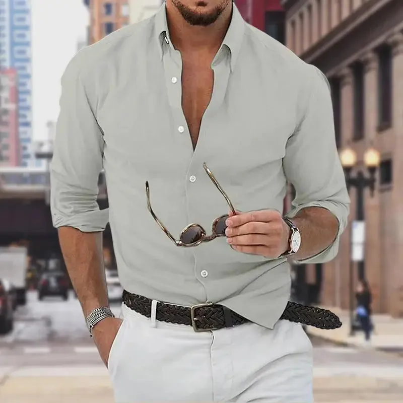 Men's Long Sleeve Linen Shirt Casual Summer Dress Shirts For Men Breathable Cotton Linen Fabric Beach Shirt Style Button Down