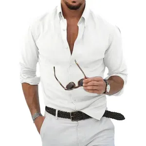 Men's Long Sleeve Linen Shirt Casual Summer Dress Shirts For Men Breathable Cotton Linen Fabric Beach Shirt Style Button Down