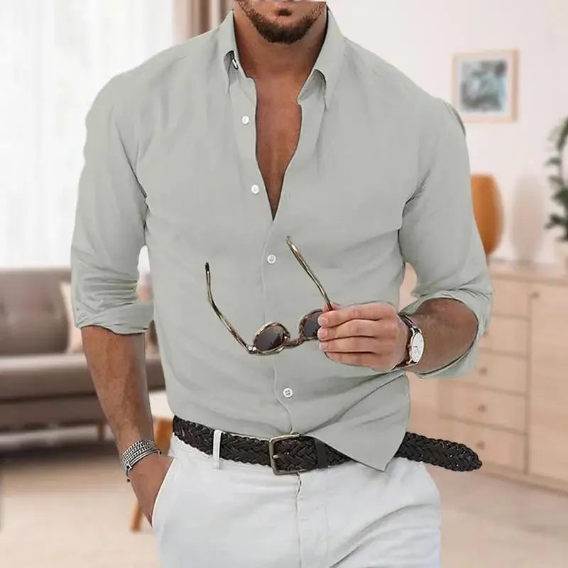 Men's Long Sleeve Linen Shirt Casual Summer Dress Shirts For Men Breathable Cotton Linen Fabric Beach Shirt Style Button Down