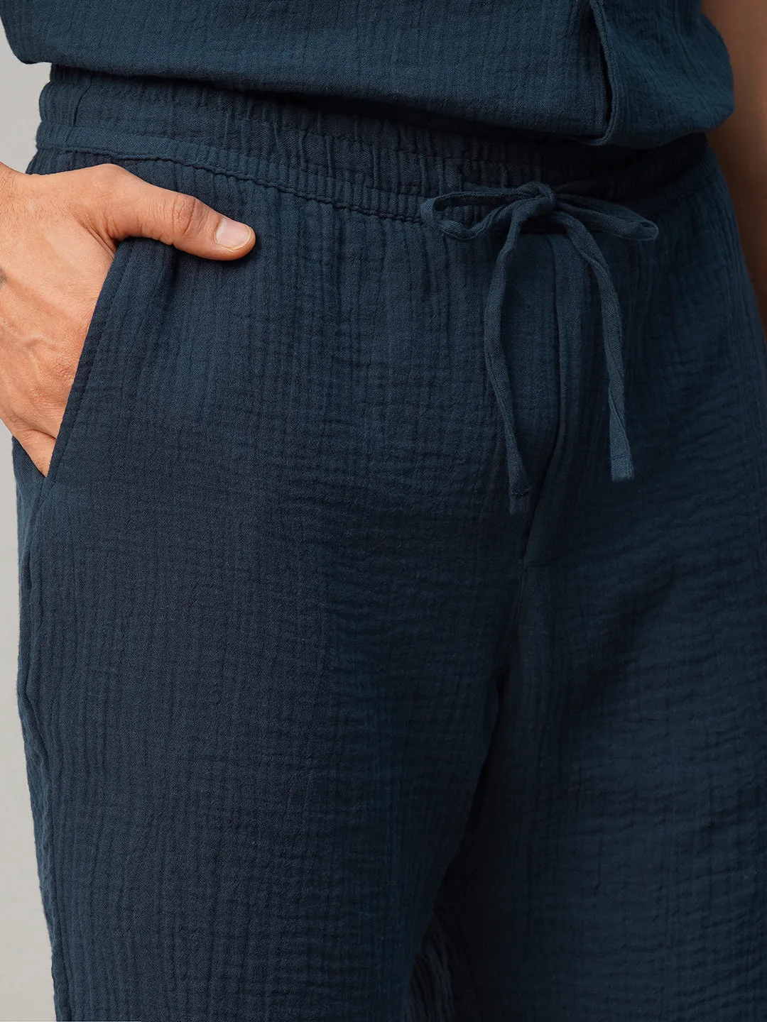 Men's Navy Cotton Regular Fit Shorts
