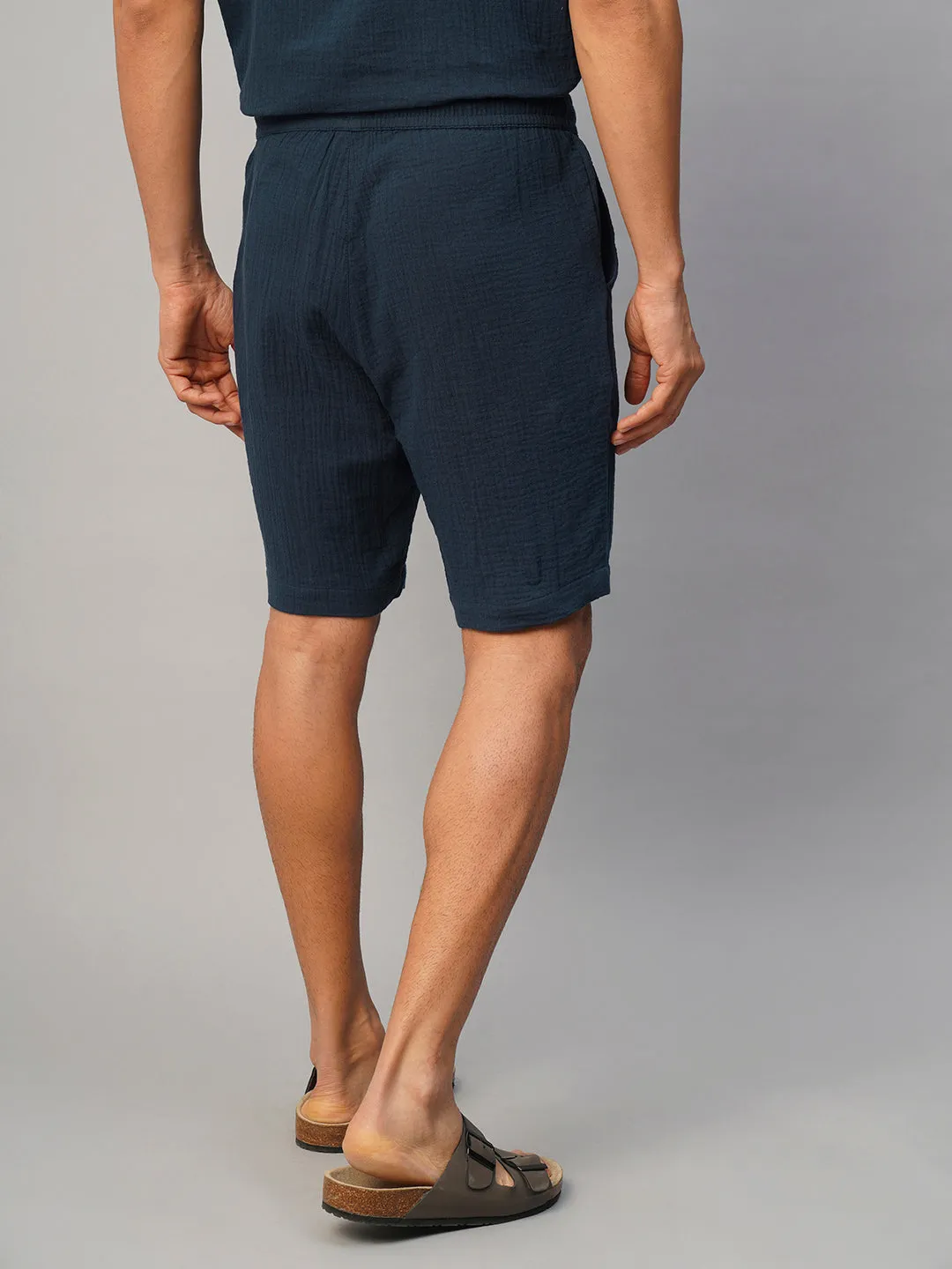 Men's Navy Cotton Regular Fit Shorts