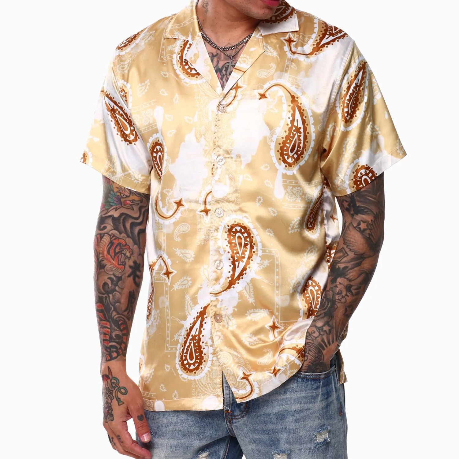 Men's Paisley Satin Shirts And Shorts Outfit