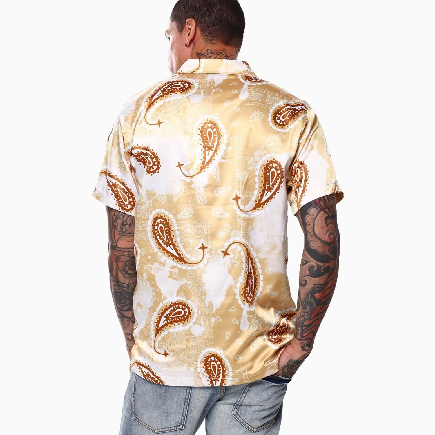 Men's Paisley Satin Shirts And Shorts Outfit