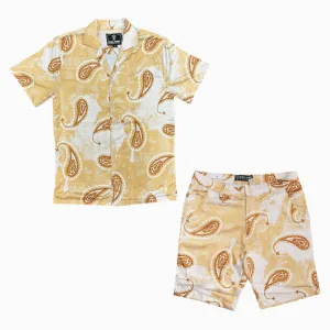 Men's Paisley Satin Shirts And Shorts Outfit