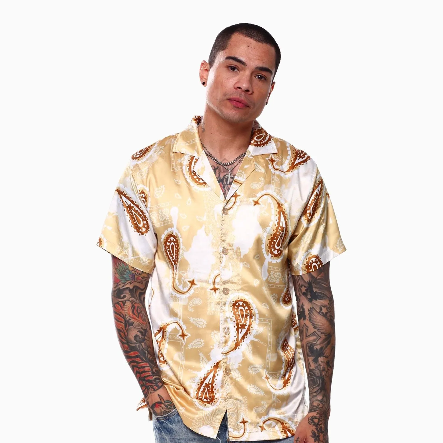 Men's Paisley Satin Shirts And Shorts Outfit