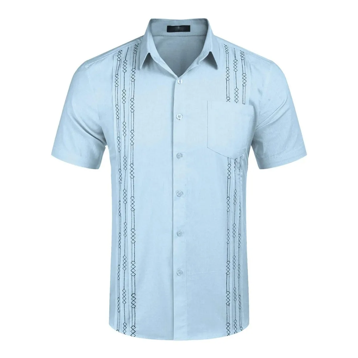 Men's Short Sleeve Linen Shirt Cuban Beach Tops Pocket Guayabera Shirts Social dress shirt Solid Shirts Flower Holiday