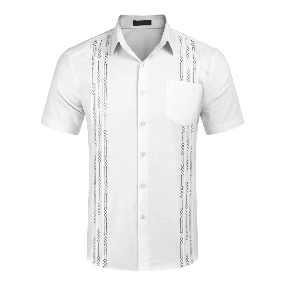 Men's Short Sleeve Linen Shirt Cuban Beach Tops Pocket Guayabera Shirts Social dress shirt Solid Shirts Flower Holiday