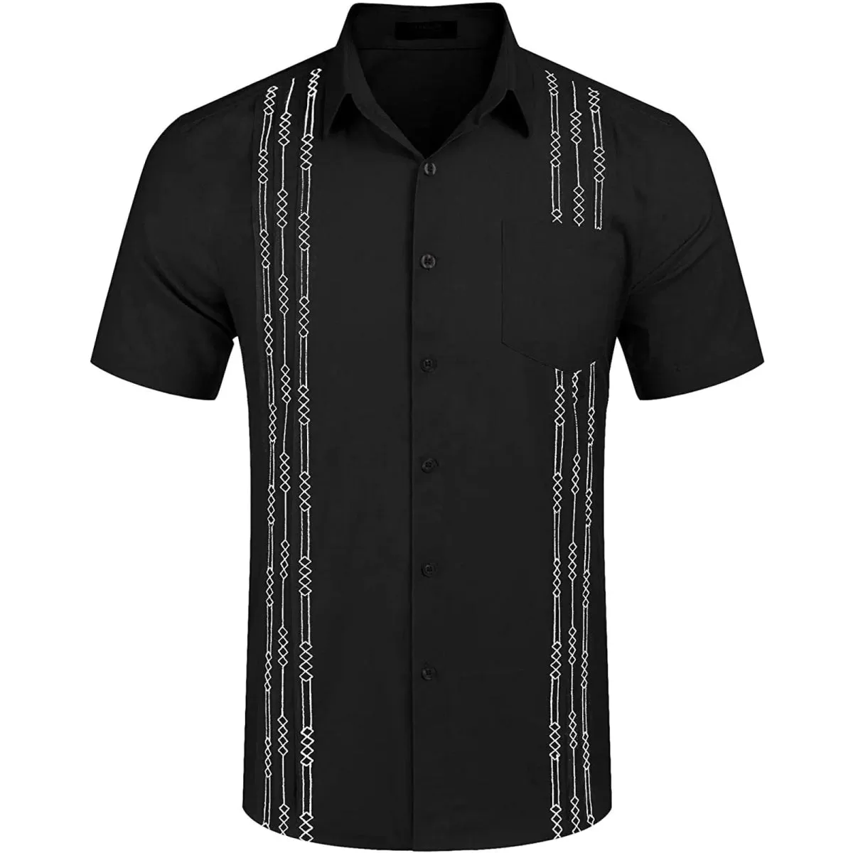 Men's Short Sleeve Linen Shirt Cuban Beach Tops Pocket Guayabera Shirts Social dress shirt Solid Shirts Flower Holiday