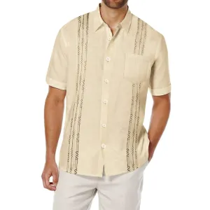 Men's Short Sleeve Linen Shirt Cuban Beach Tops Pocket Guayabera Shirts Social dress shirt Solid Shirts Flower Holiday