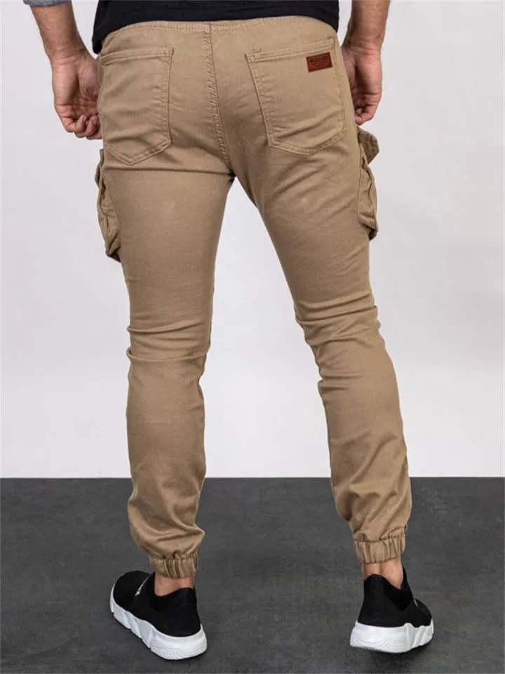 Men's Solid Close-fitting Ankle-tied Cargo Trousers