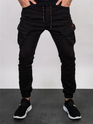 Men's Solid Close-fitting Ankle-tied Cargo Trousers