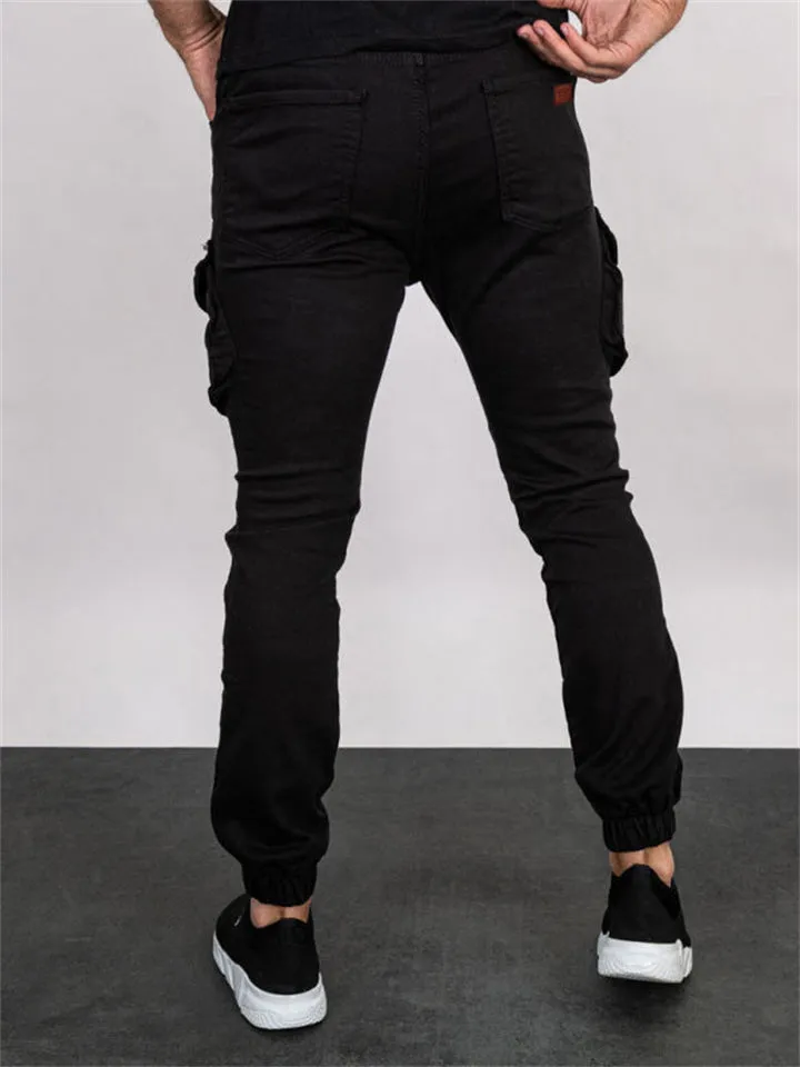 Men's Solid Close-fitting Ankle-tied Cargo Trousers