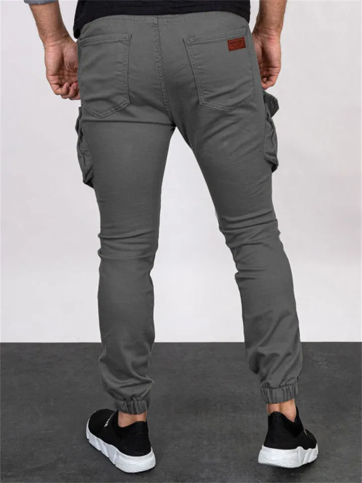 Men's Solid Close-fitting Ankle-tied Cargo Trousers