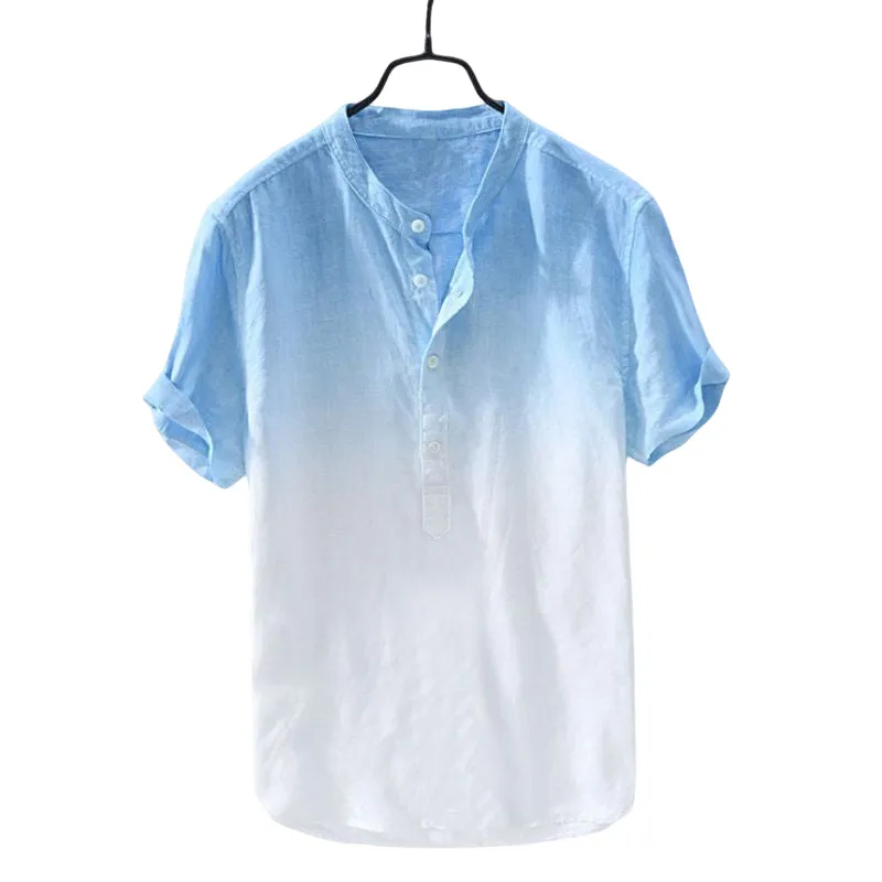 Men's Solid Color Thin Breathable Gradient Collar Cotton Linen Top