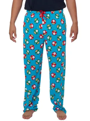 Men's Super Mario Bros Pajama Pants Lounge Wear Nintendo Mushrooms Blue