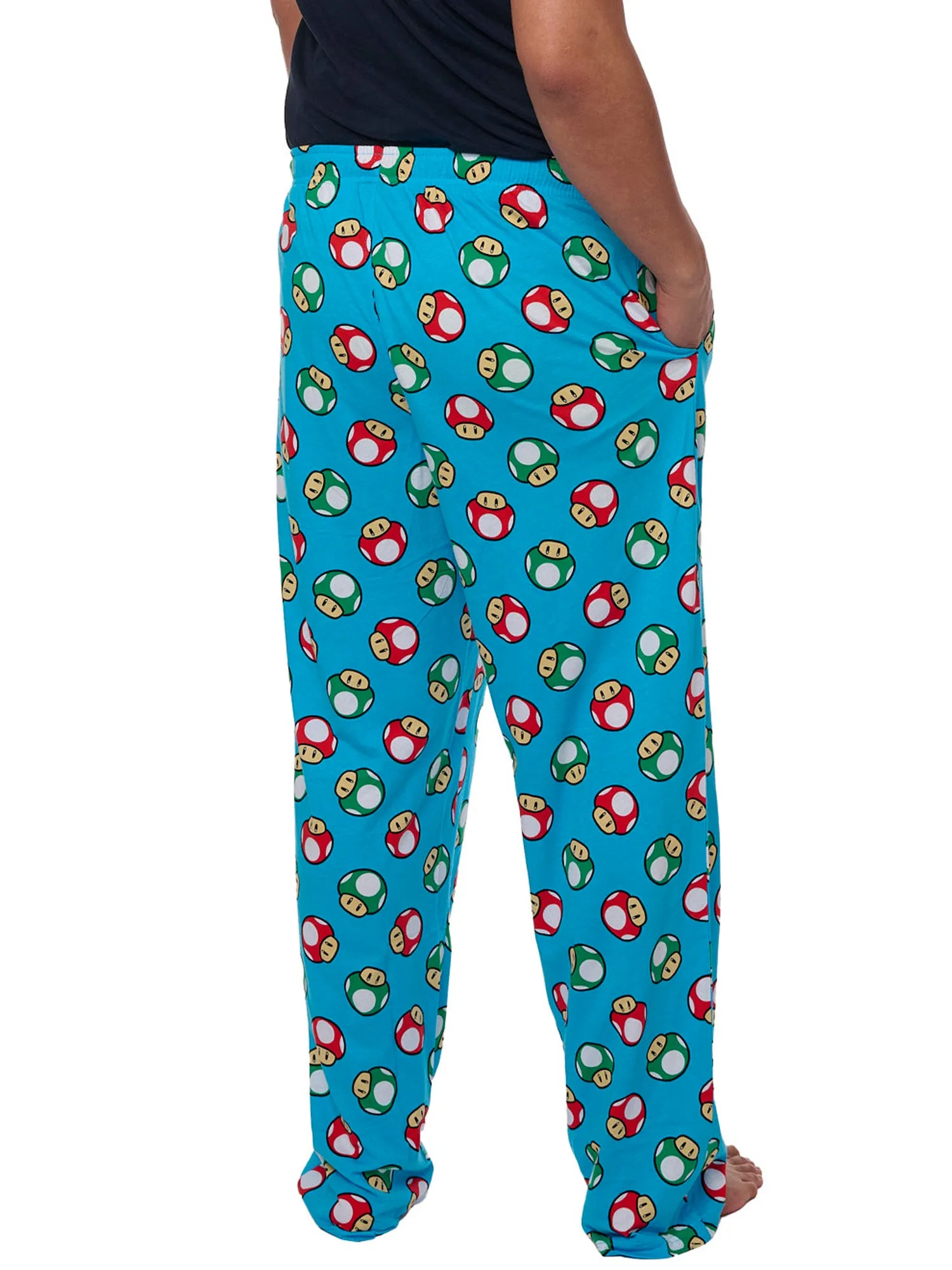 Men's Super Mario Bros Pajama Pants Lounge Wear Nintendo Mushrooms Blue