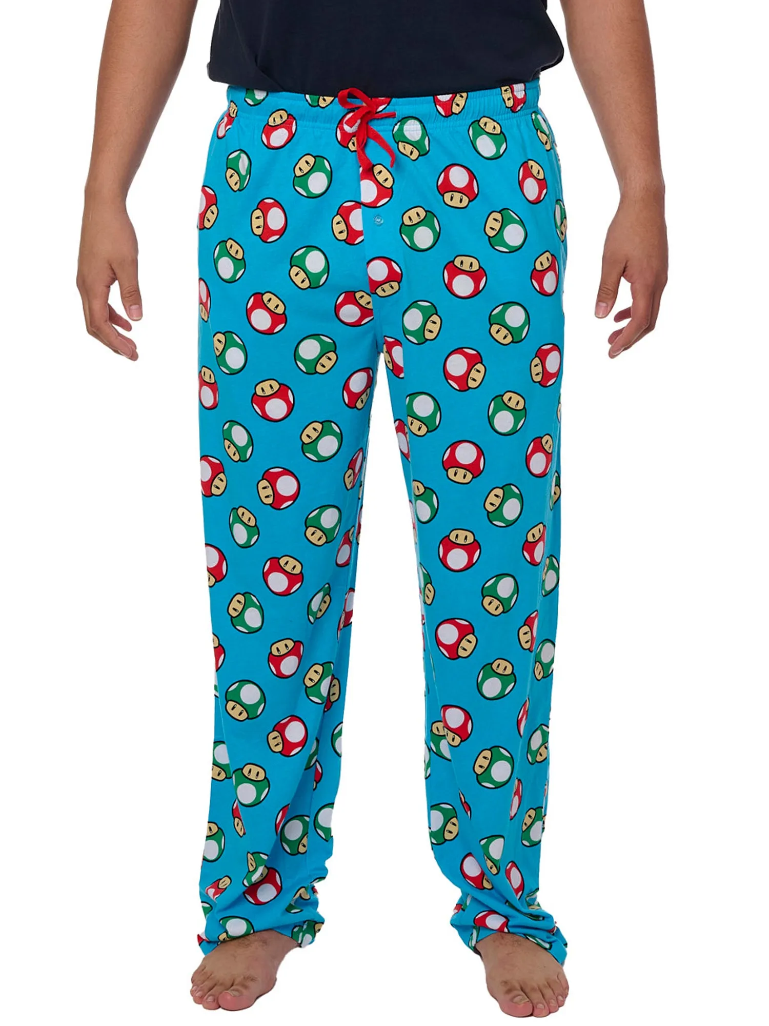 Men's Super Mario Bros Pajama Pants Lounge Wear Nintendo Mushrooms Blue